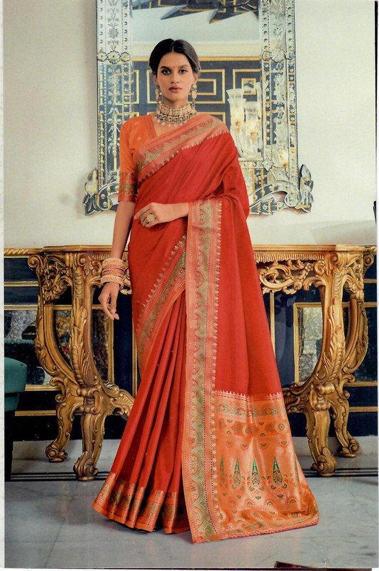Manjubaa Aarshati Silk Mj-6701 Red Silk Saree