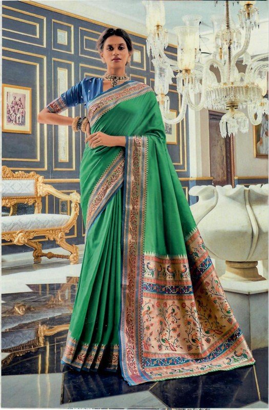 Manjubaa Aarshati Silk Mj-6702 Green Silk Saree