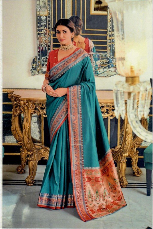Manjubaa Aarshati Silk Mj-6703 Blue Silk Saree