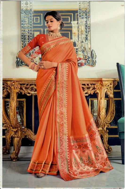 Manjubaa Aarshati Silk Mj-6706 Orange Silk Saree