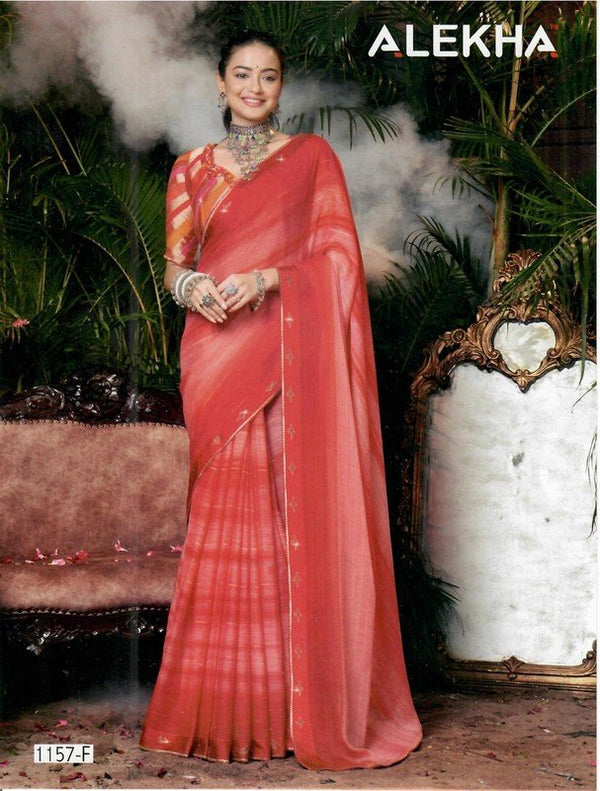 Alekha Network Al-1157-F Red Chiffon Saree