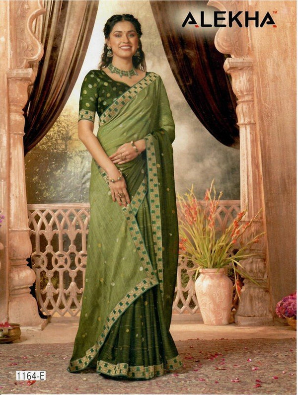 Alekha Network Al-1164-E Green Chiffon Saree