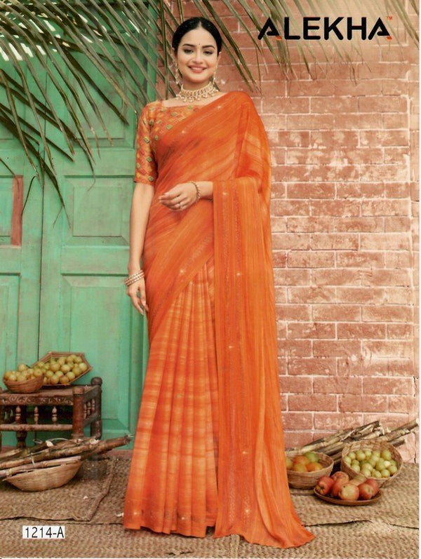 Alekha Network Al-1214-A Orange Sparkle Chiffon Saree