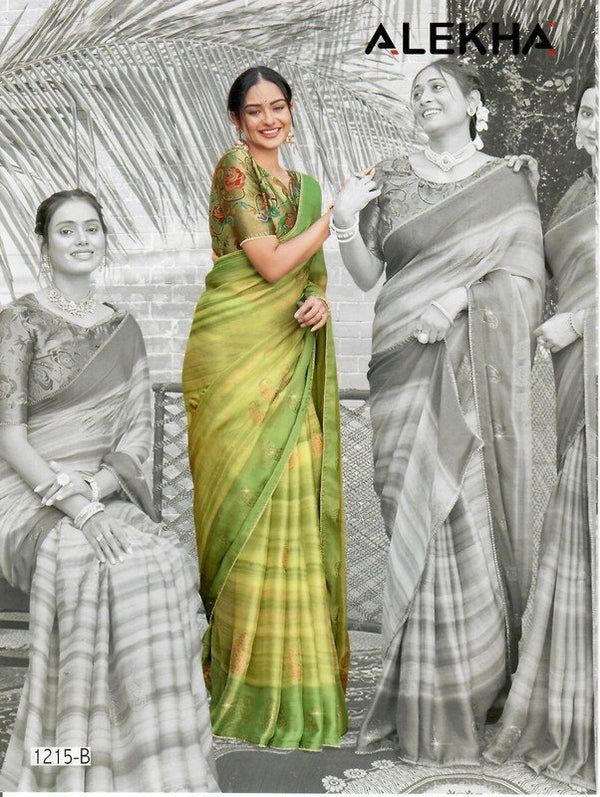 Alekha Network Al-1215-B Green Chiffon Saree