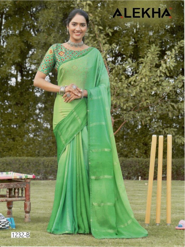 Alekha Network Al-1232-B Green Chiffon Saree