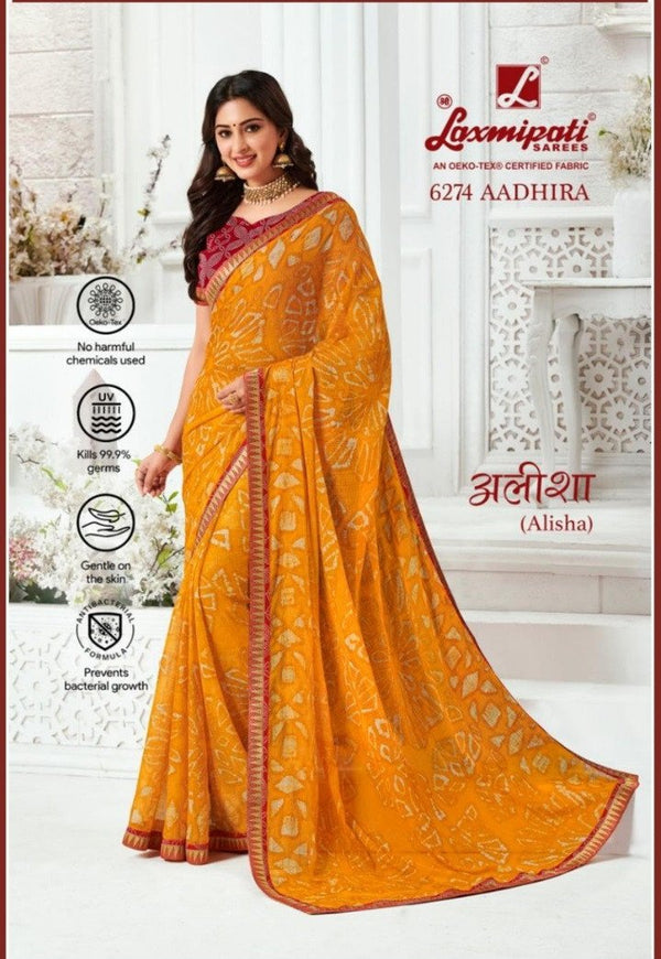 Laxmipati Alisha 6274 Yellow Chiffon Saree