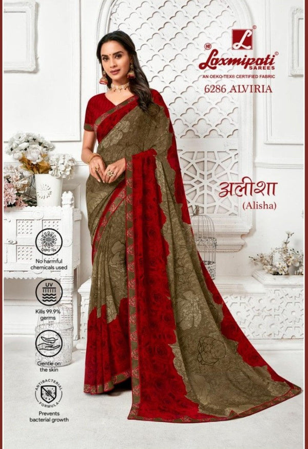 Laxmipati Alisha 6286 Cream Georgette Saree