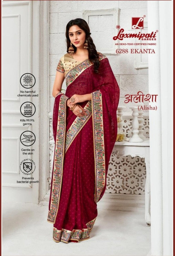 Laxmipati Alisha 6288 Maroon Chiffon Saree