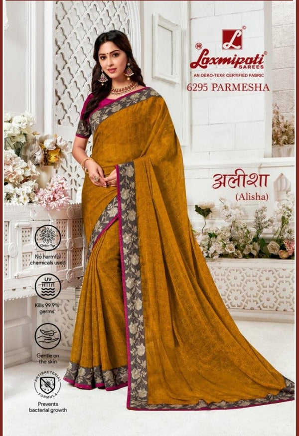 Laxmipati Alisha 6295 Yellow Chiffon Saree