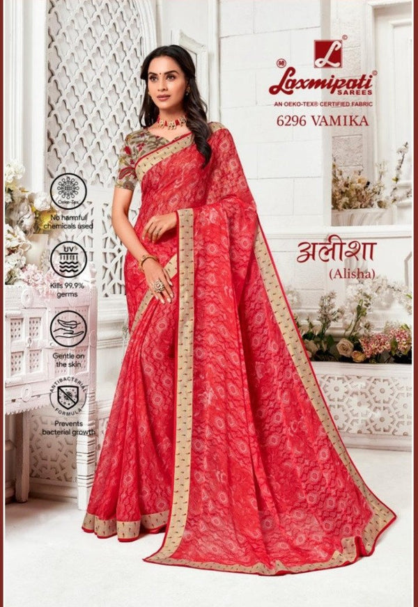 Laxmipati Alisha 6296 Red Chiffon Saree