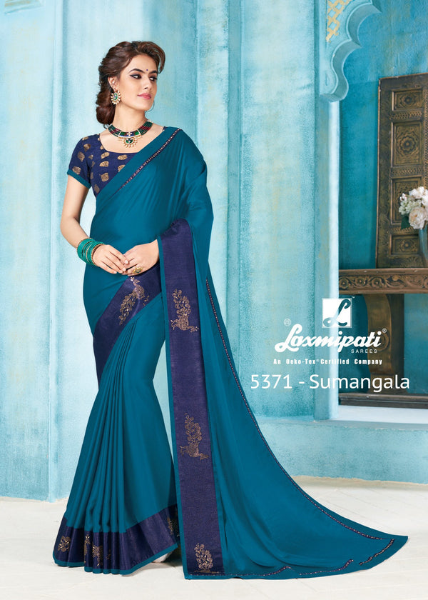 Laxmipati Son Chiraiya 5371 Blue Silk Saree