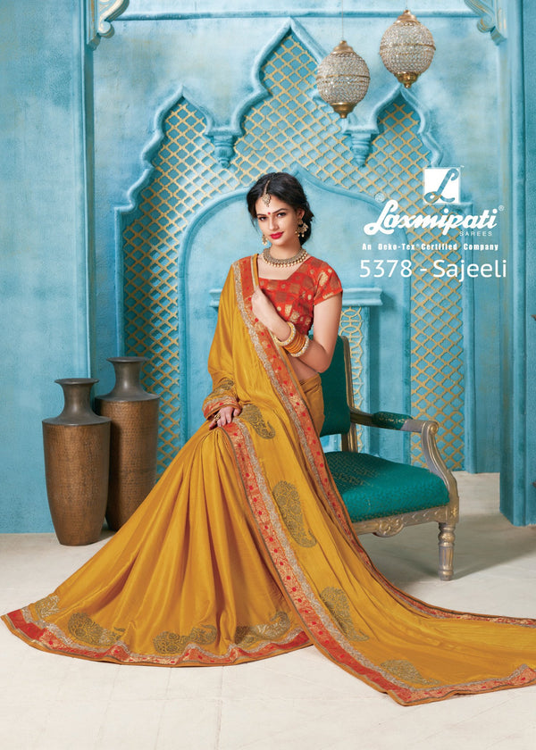 Laxmipati Son Chiraiya 5378 Yellow Silk Saree