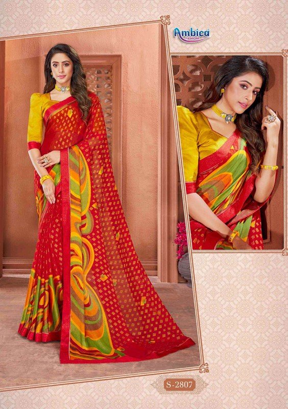 Ambica Aagman Am-S2807 Red Brasso Saree