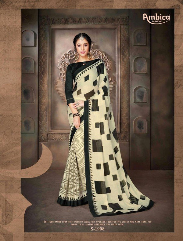 Ambica Bawari Ab-S1908 White Brasso Saree