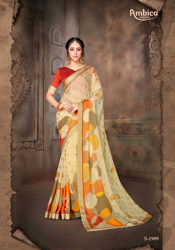 Ambica Bawari Ab-S1909 Yellow Brasso Saree