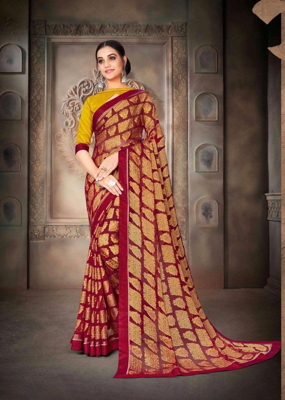 Ambica Bawari Ab-S1921 Red Brasso Saree