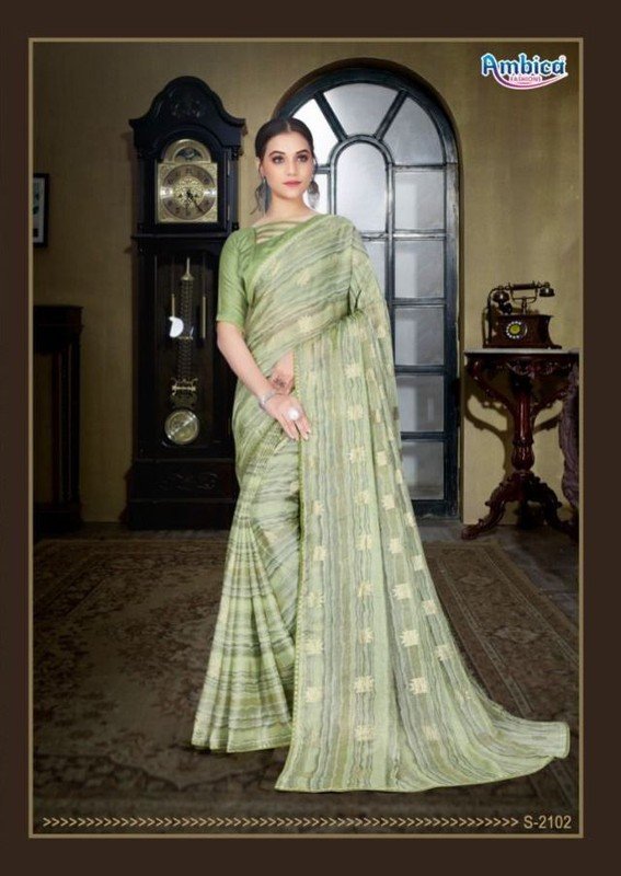 Ambica Jashn Aj-S2102 Green Brasso Saree