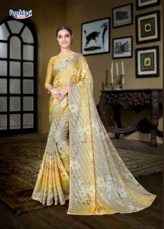 Ambica Jashn Aj-S2104 Yellow Brasso Saree