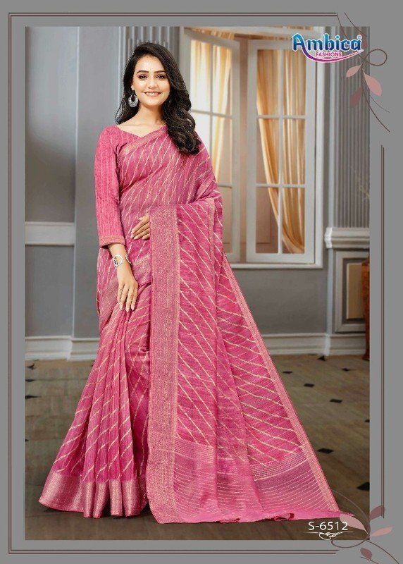 Ambica Mayuri Am-6512 Pink Cotton Silk Saree