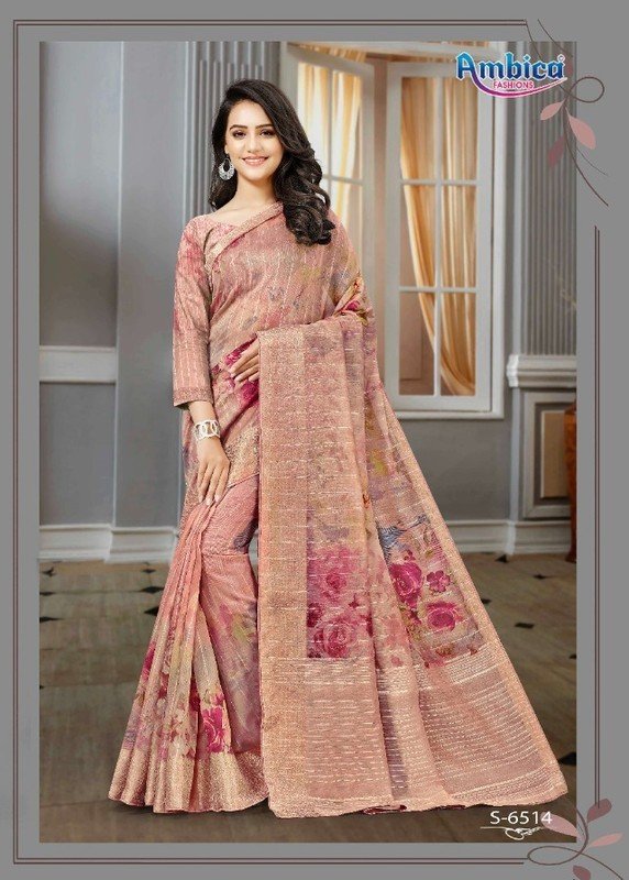 Ambica Mayuri Am-6514 Pink Cotton Silk Saree