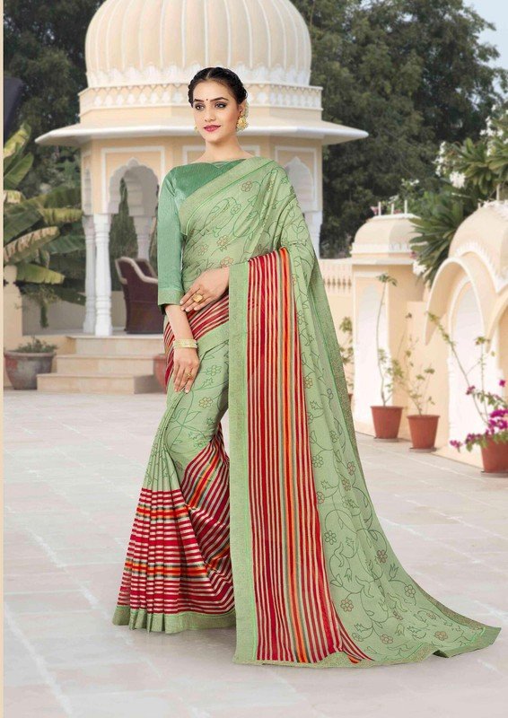 Ambica Rasika Am-4906 Green Brasso Saree