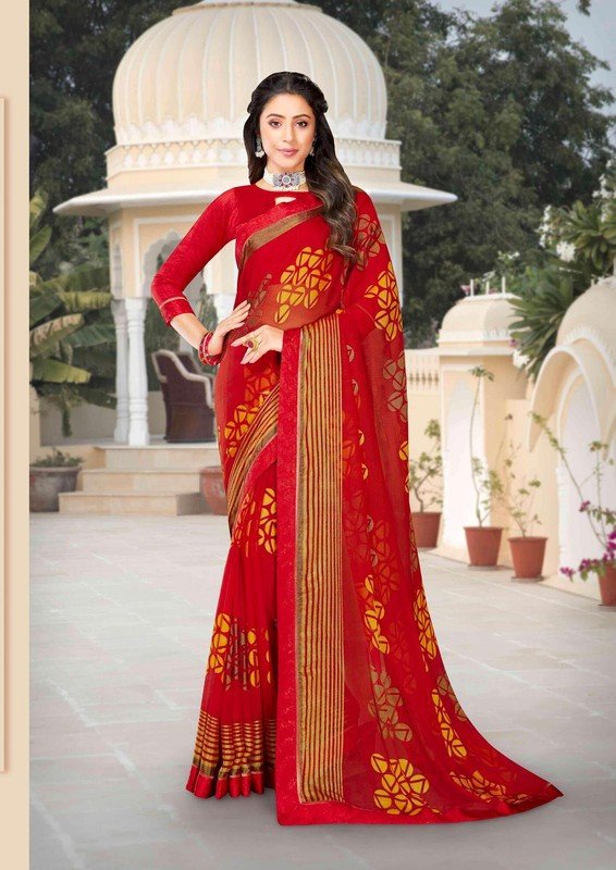 Ambica Rasika Am-4907 Red Brasso Saree