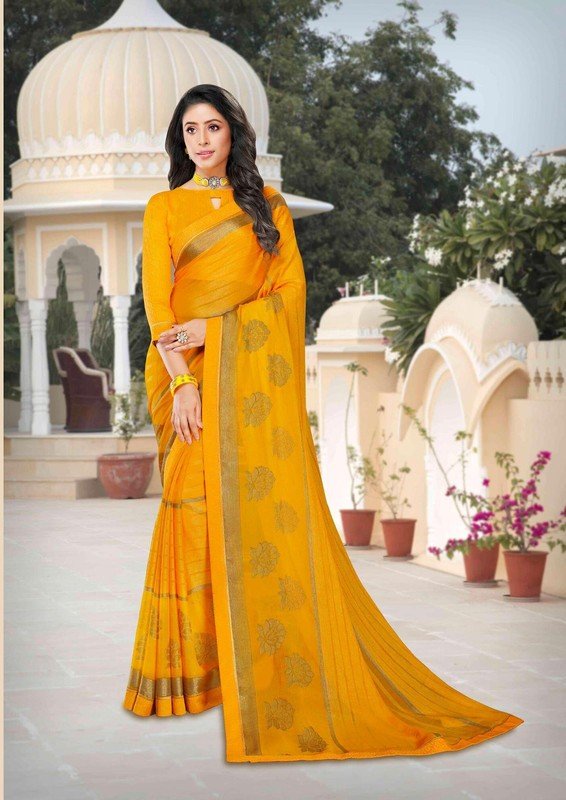 Ambica Rasika Am-4911 Yellow Brasso Saree