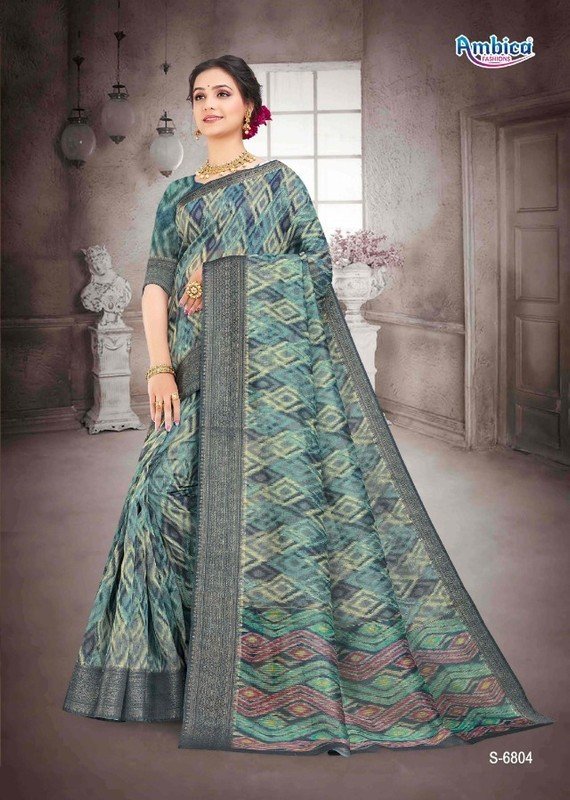 Ambica Unnati Am-6804 Grey Bhagalpuri Cotton Saree