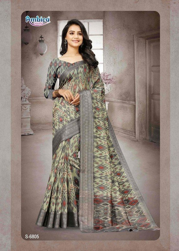 Ambica Unnati Am-6805 Green Bhagalpuri Cotton Saree