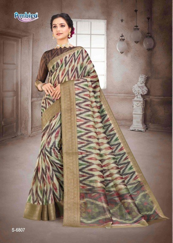 Ambica Unnati Am-6807 Green Bhagalpuri Cotton Saree