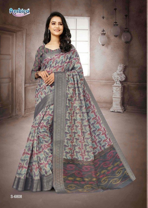 Ambica Unnati Am-6808 Multicolor Bhagalpuri Cotton Saree