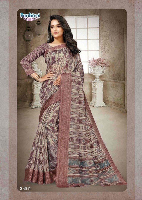 Ambica Unnati Am-6811 Brown Bhagalpuri Cotton Saree