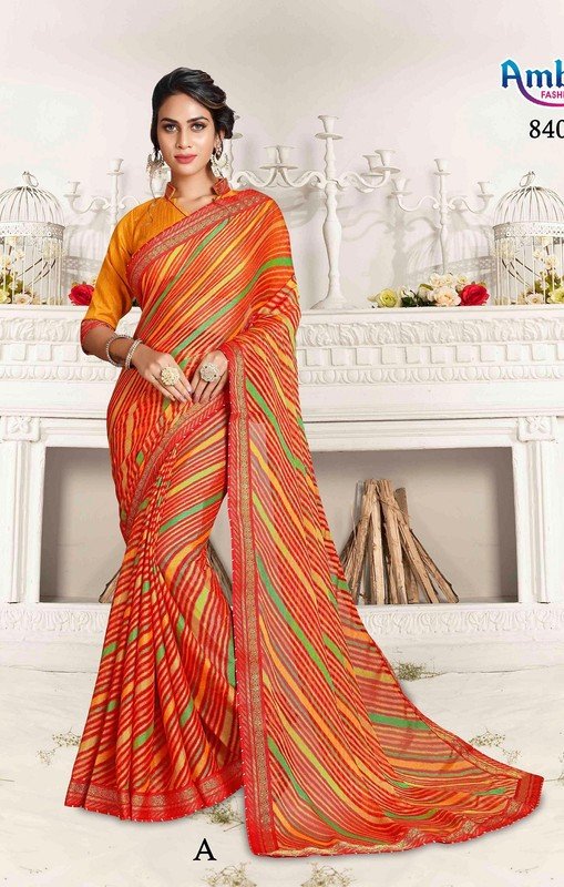 Ambica Brasso Ab-84051-A Orange Brasso Saree