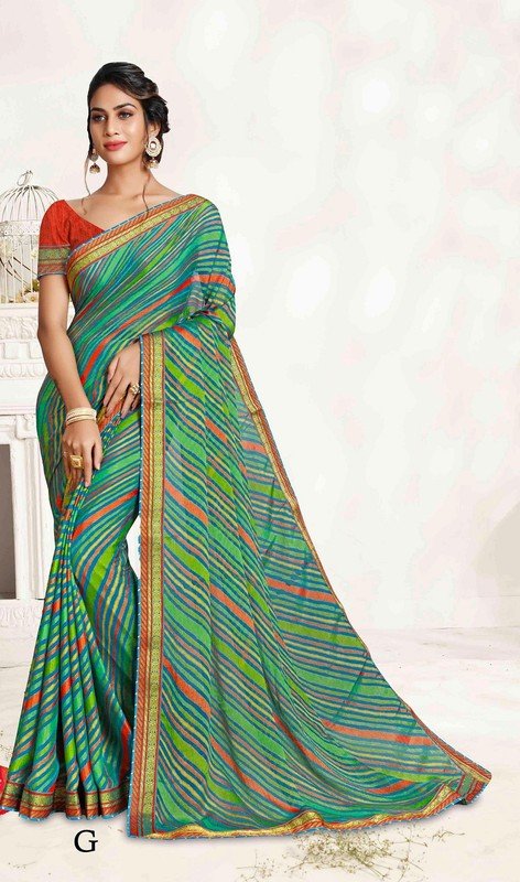 Ambica Brasso Ab-84051-G Green Brasso Saree