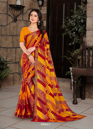 Ambica Niharika Am-84064-C Yellow Brasso Saree