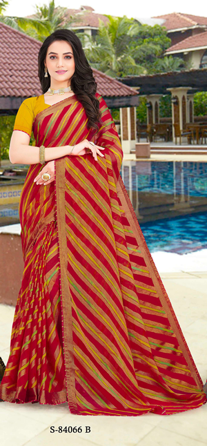 Ambica Shrinagar Am-84066-B Red Brasso Saree