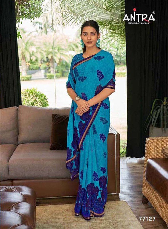 Antra Ardhangini At-A77127 Blue Georgette Saree