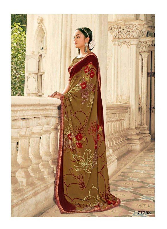 Antra Humrahi At-H77763 Brown Georgette Saree