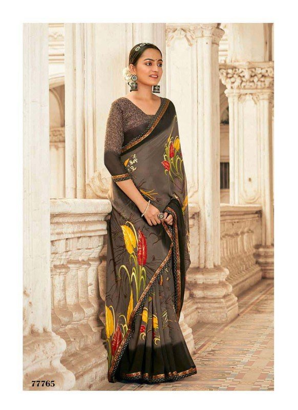 Antra Humrahi At-H77765 Taupe Georgette Saree