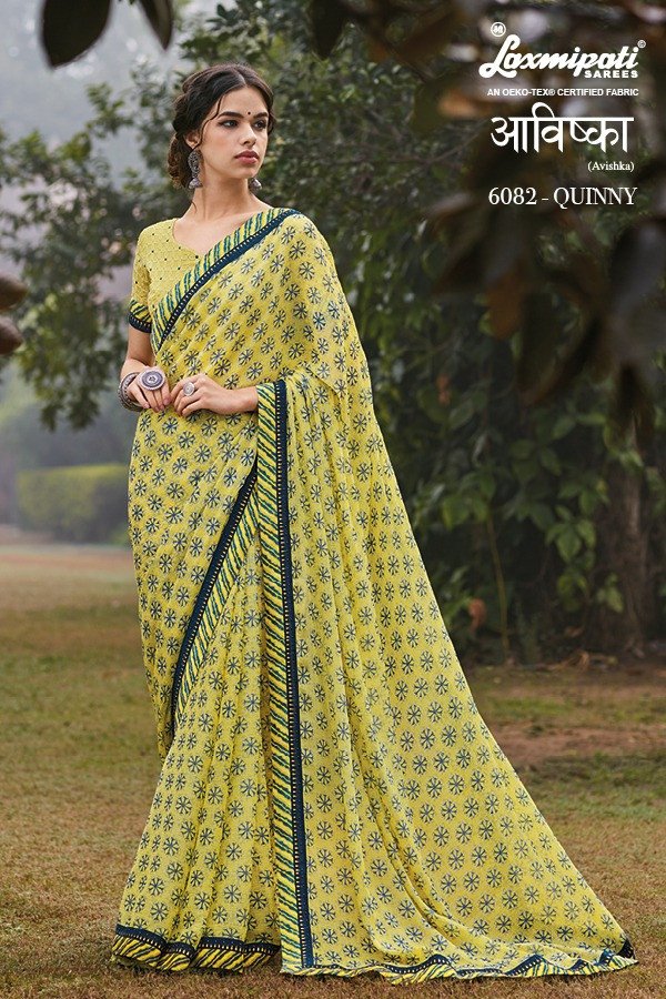 Laxmipati Avishka 6082 Yellow Chiffon Saree