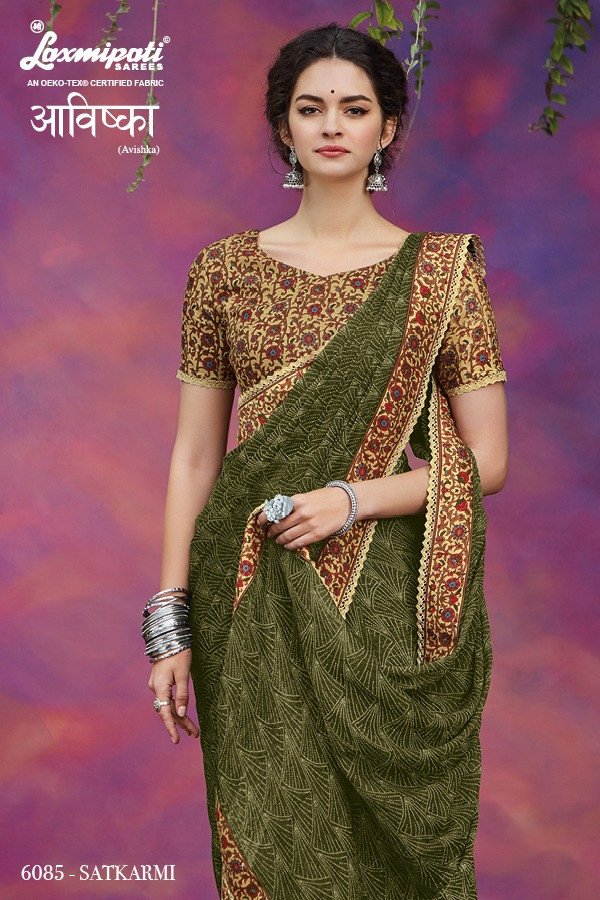 Laxmipati Avishka 6085 Green Chiffon Saree