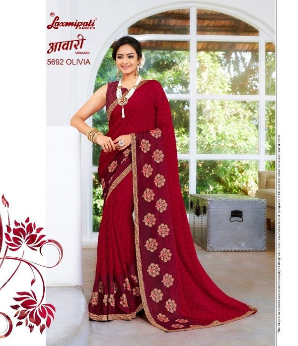 Laxmipati Awaari 5692 Red Chiffon Saree