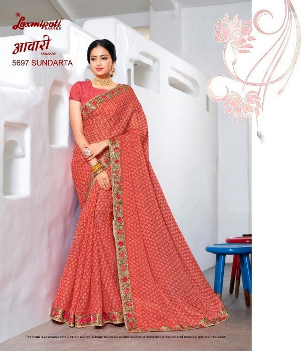 Laxmipati Awaari 5697 Peach Chiffon Saree