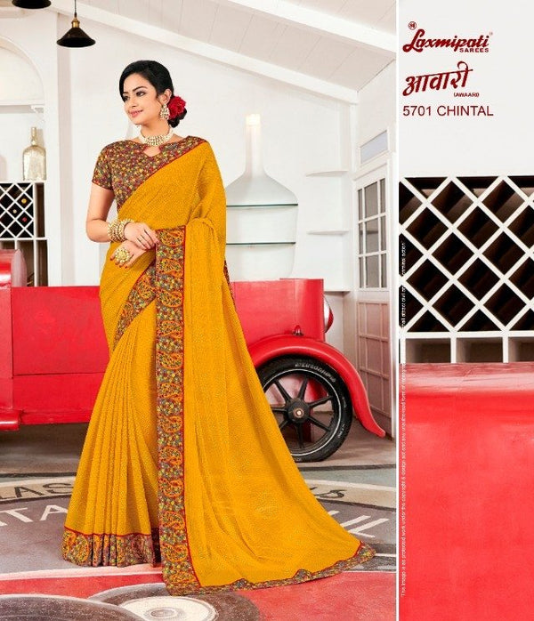 Laxmipati Awaari 5701 Yellow Chiffon Saree