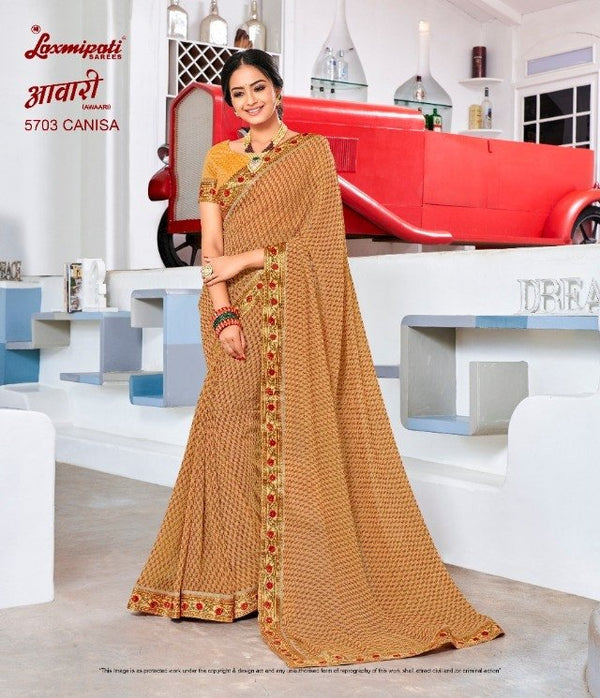 Laxmipati Awaari 5703 Cream Chiffon Saree