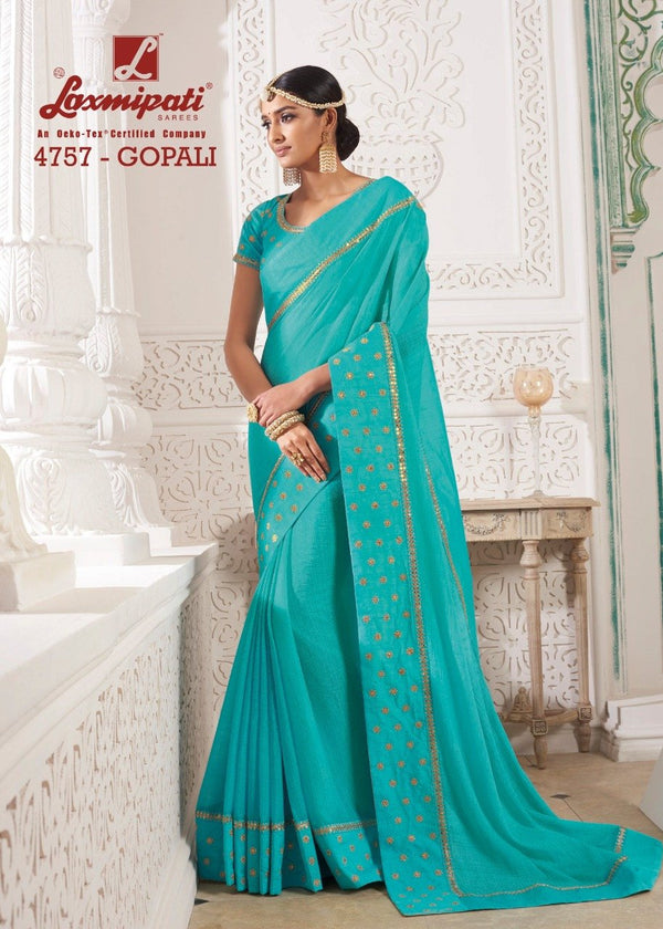 Laxmipati Babli 4757 Blue Chiffon Saree