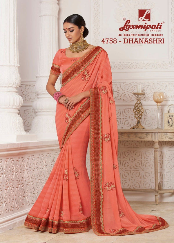 Laxmipati Babli 4758 Peach Chiffon Saree