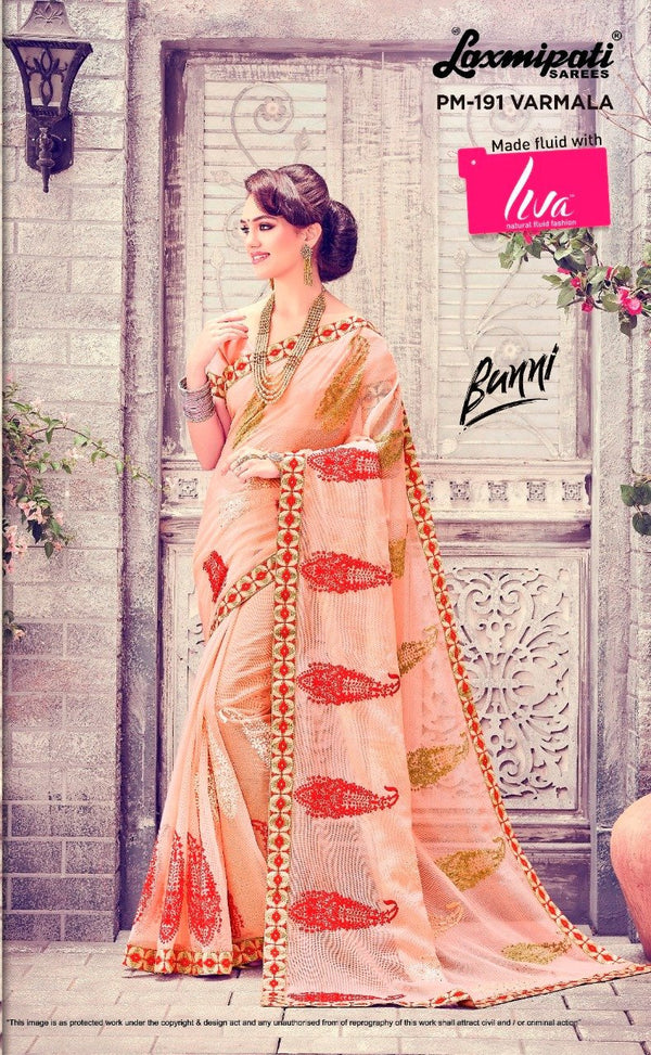 Laxmipati Banni Pm-191 Peach Cotton Silk Saree