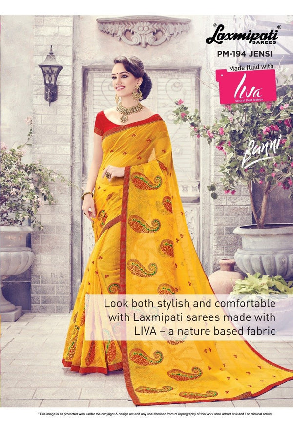 Laxmipati Banni Pm-194 Yellow Supernet Saree