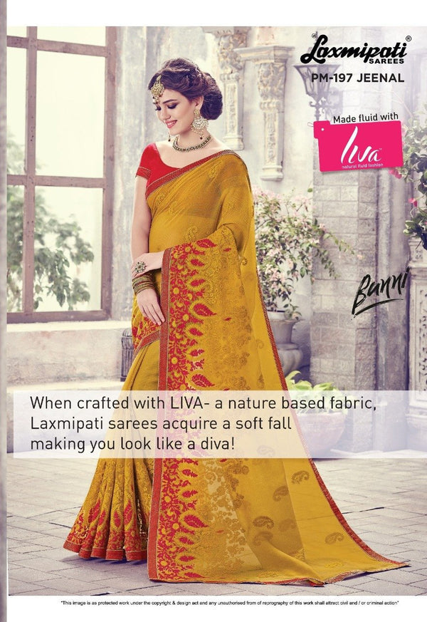 Laxmipati Banni Pm-197 Yellow Supernet Saree